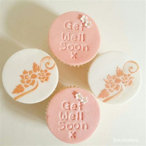 Peach And White Get Well Soon Cupcakes Fondant Cupcake Toppers