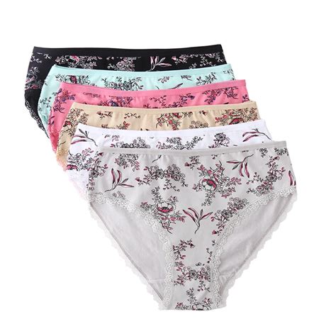 6pcslot Cotton Underwear Women High Waist Lace Briefs Floral Printed Panties Plus Size Panties