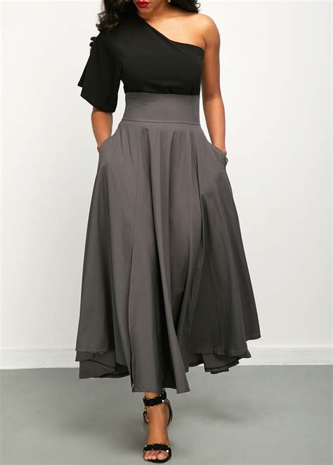 One Shoulder Top And Belted High Waist Skirt Usd 3639