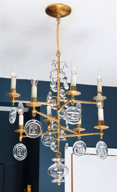 Swedish Gilt Iron And Glass Chandelier By Erik Hoglund From A Unique
