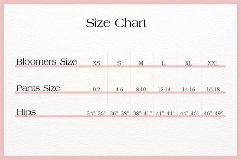 Womens Size Chart For Panties Bloomers Intimates