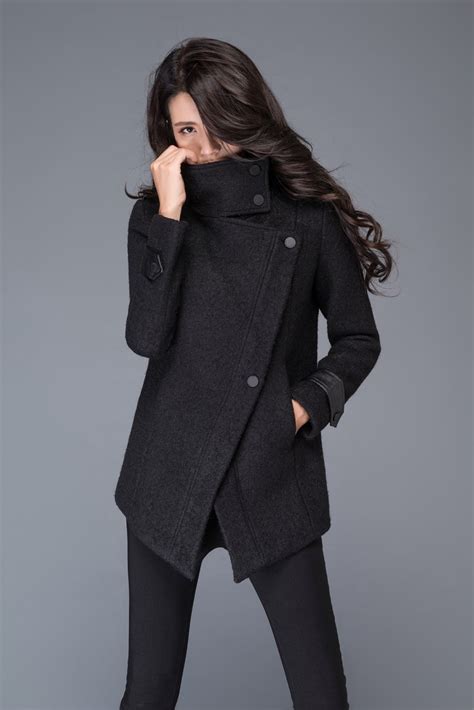asymmetrical wool coat in black winter coat women high etsy coats for women black winter
