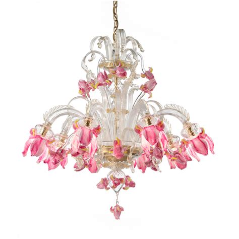 Shaded options include silky sheer to colorful prints and burlap solids, with glass choices from recycled bottle style to sparkling crystal, art glass and colored murano glass. Murano Glass Chandelier with Pink Iris Flower Shades - ADD ...