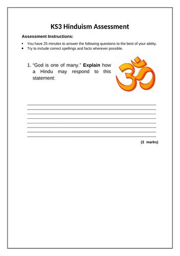 Year 7 Hinduism Assessment Teaching Resources