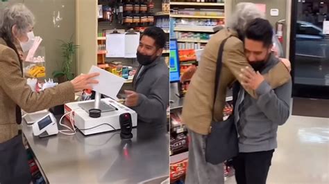 watch old woman splits lottery prize money with store cashier video viral