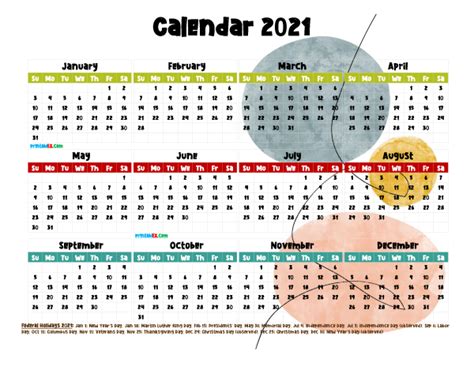 Free Printable 2021 Yearly Calendar With Holidays Watercolor Design