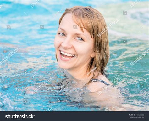 Smiling Beautiful Young Woman Swimming Pool Stock Photo 472628920