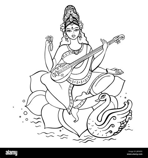 Goddess Saraswati Black And White Stock Photos And Images Alamy