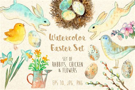 Watercolor Easter Set Custom Designed Graphic Objects ~ Creative Market