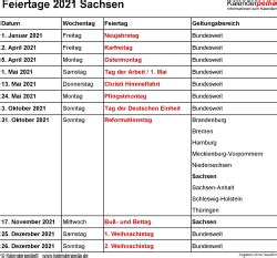 Aktuelle termine und übersicht für 2021. Feiertage Sachsen 2020, 2021 & 2022 (mit Druckvorlagen)