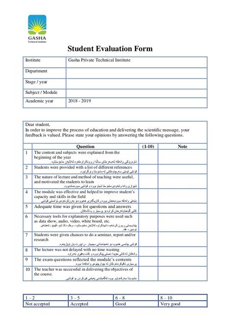 Sample Class Evaluation Form