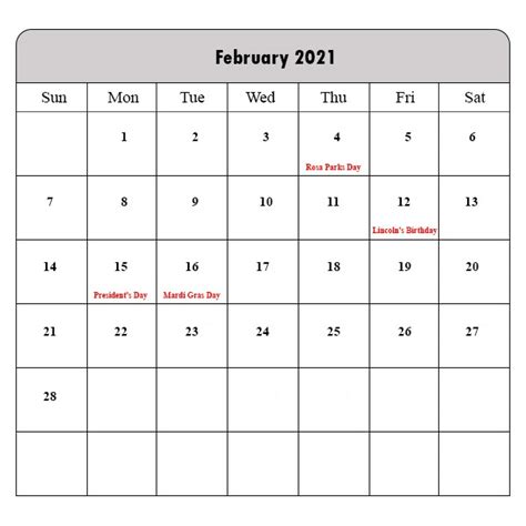February 2021 Calendar Printable Monday Start Printable Blank