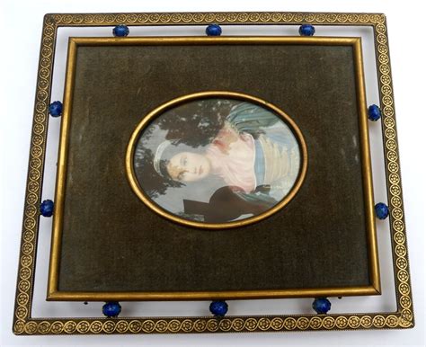 Antique Brass Art Deco Frame And 19th C Hand Painted Lady Etsy