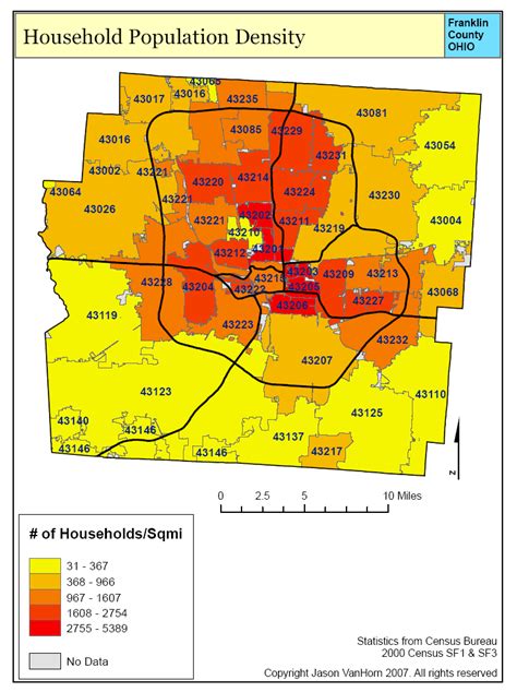 1 Household Population Density Of Columbus Ohio By Zip Code Area By