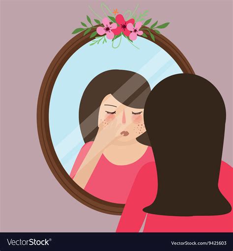 Girls With Acne Pimple Looking Into Mirror Skin Vector Image