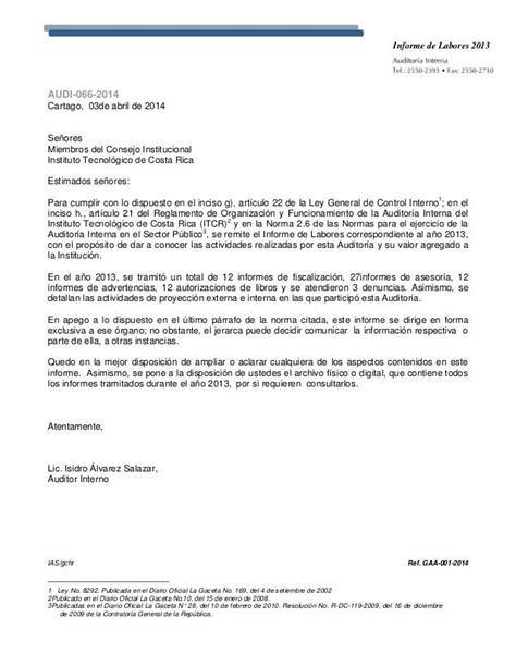 Informe De Labores De La Auditoría Interna 2013