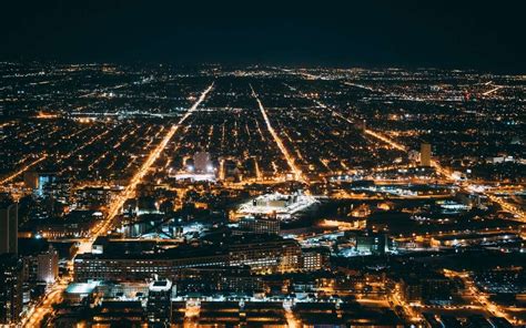 Download Wallpaper 3840x2400 Night City City Lights Aerial View