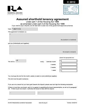 Assured Shorthold Tenancy Agreement Secure Guaranteed Rent Fill And