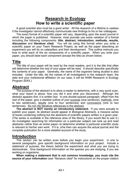 These types of documents are mostly required and demanded by their teachers and professors in various courses and programs. Research in Ecology How to write a scientific paper Title ...