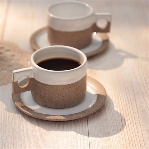 Espresso Cups With Saucers Set Of Two Handmade Ceramic Etsy