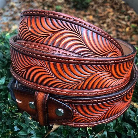 Personalized The Waves Tooled Leather Belt Western Belt Mens Etsy