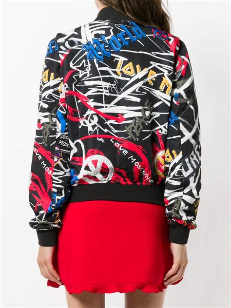 Love Moschino Logo Graffiti Bomber Jacket In Black Lyst