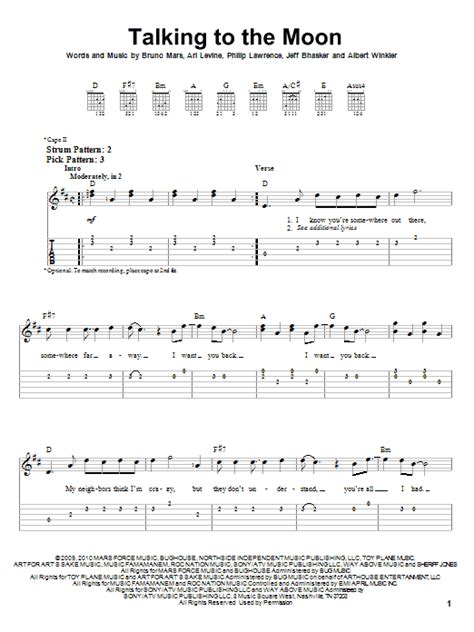 Talking To The Moon By Bruno Mars Easy Guitar Tab Guitar Instructor