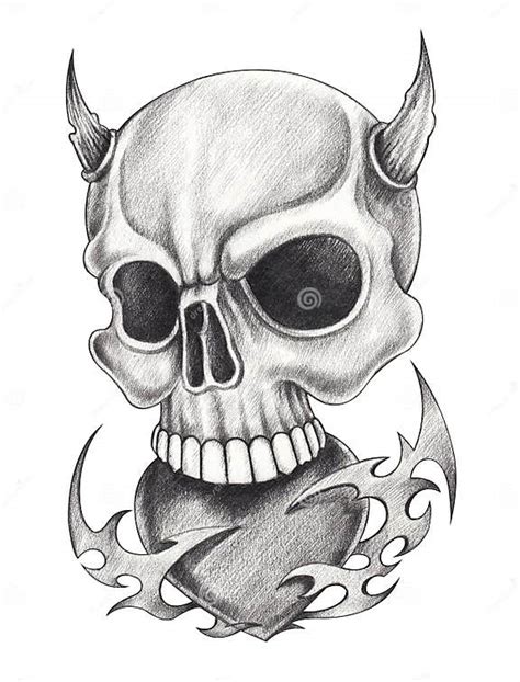 Tatuagem Do Crânio Do Diabo Da Arte Ilustração Stock Ilustração De