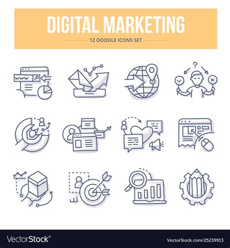 Digital Marketing Doodle Icons Royalty Free Vector Image
