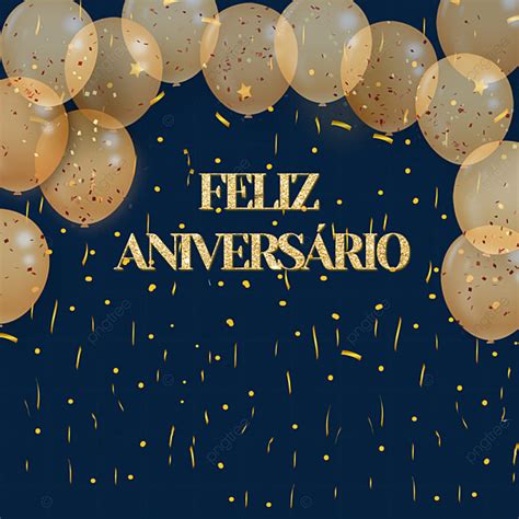 Happy Birthday Portuguese Greeting Card With Golden Balloons