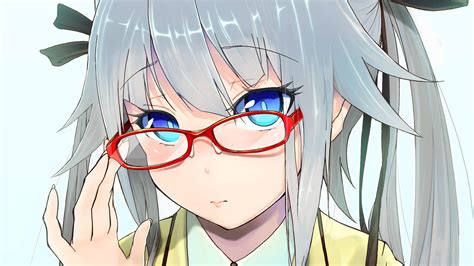 Blue Eyes Bangs Fukurou Women With Glasses Face Anime Girls