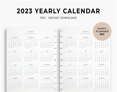 Happy Planner Big Inserts 2023 Yearly Calendar Year At A Etsy Canada