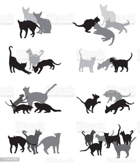 Satz Von Vektorgruppe Von Katzen Silhouetten Stock Vektor Art Und Mehr Bilder Von Hauskatze