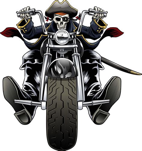 Biker Pirate Skull Monster Truck Art Motorcycle Drawing
