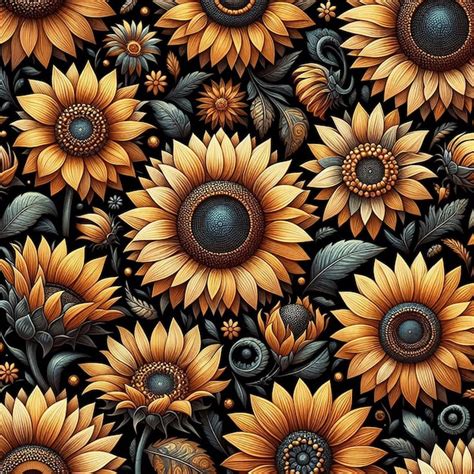 Premium Psd Cute Sunflower Seamless Pattern