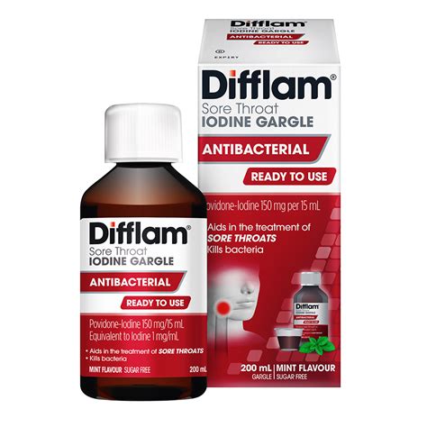 difflam ready to use sore throat gargle with iodine difflam