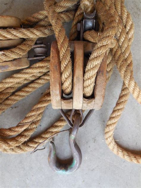 Lot Detail Awesome Vintage Double Pulley Block And Tackle With Rope