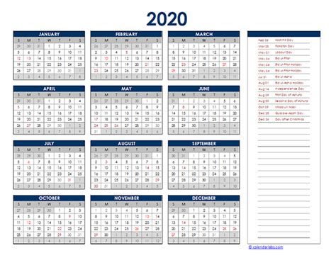 2020 Pakistan Yearly Excel Calendar Free Printable Templates