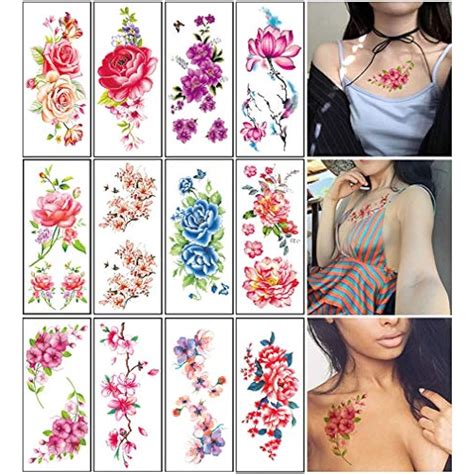 flower temporary tattoos for women adults color rose floral body stickers large ebay