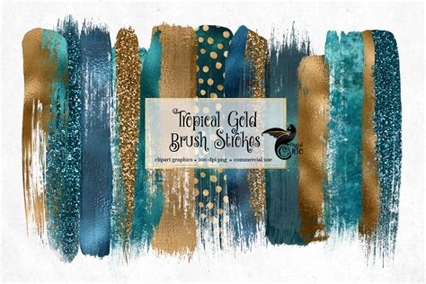 Tropical Gold Brush Strokes Clipart Graphic By Digital Curio Creative