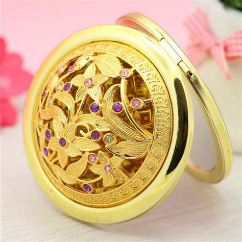 Gold Color Flower Metal Portable Pocket Mirror Two Sides Folding Makeup Mirror Vintage Butterfly
