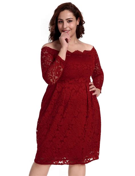 Plus Size Dark Red Lace Long Sleeve Fashion Dress Women Bodycon Dress Red Long Sleeve Dress