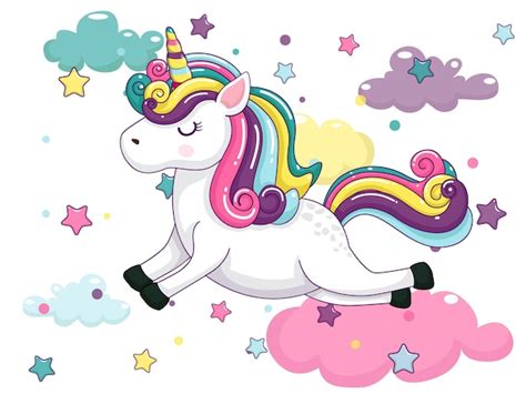 Premium Vector Cute Cartoon Unicorn Characters Star And Rainbow
