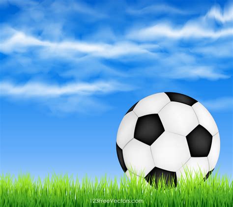 Soccer Ball On Green Grass With Sky Background Free Vectors Ui Download