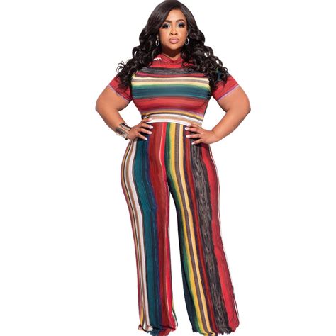 Wholesale Plus Size Women Stripe Print Casual Top And Pants Two Piece Set