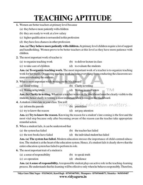 Sample Teaching Aptitude Questions From Ssc Coaching Centre By