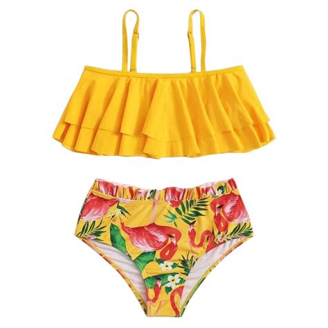 Meisjes Leaf Print Ruffle Bikini Twee Stuk Badpak Eachwear Zwembad 2