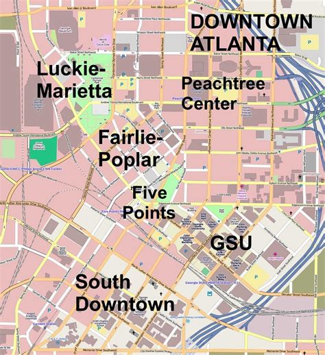 Atlanta Downtown Map Carte Du Centre Ville Datlanta États Unis D