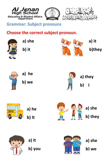 Subject Pronouns Interactive Exercise For Grade 1