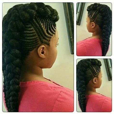 Braids for black women can be incorporated into any hairdo of any length and they really bring extra something to your look. mohawk braid and low braided bun updo - Braids for Black Women